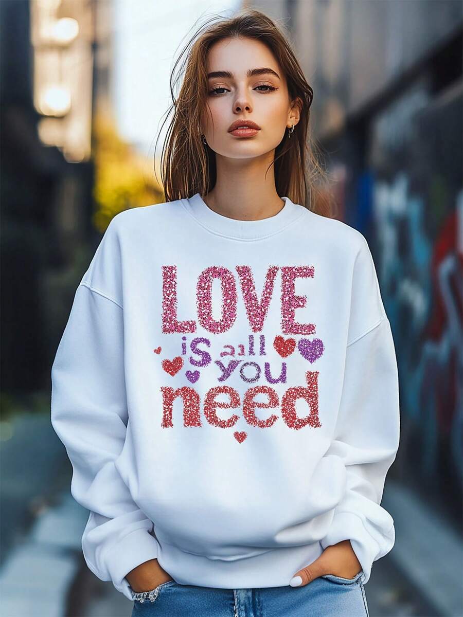 Women's Valentine's Day Love Cartoon Cool Print Sweatshirt Pullover Fall Loose Fashion Long Sleeve Crew Neck Sweatshirt Casual Comfy Clothes