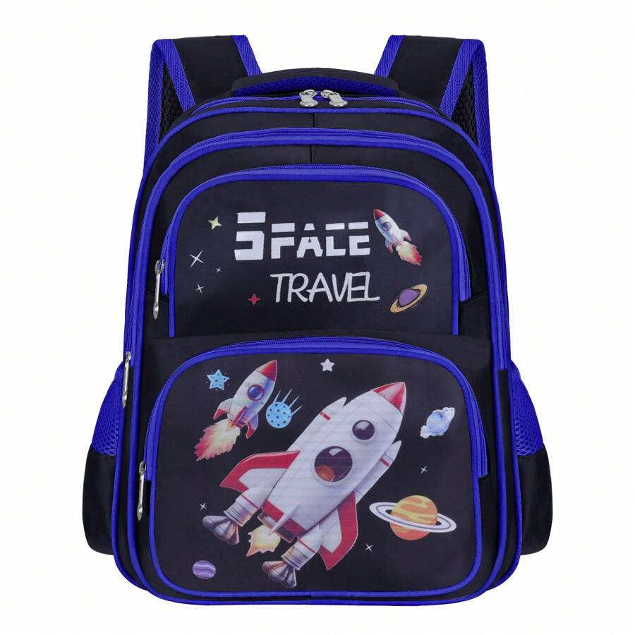 Mochila infantil Menino carro foguete e dinossauro Escolar lmpermeável