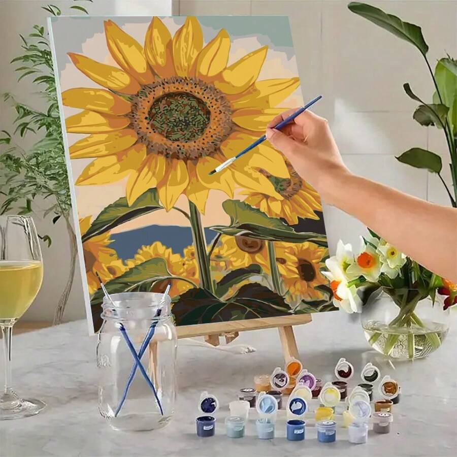 1 pièce, Ensemble de peinture à l'huile numérique pour adultes DIY, format 40 x 50 cm/16 po x 20 po, motif grand tournesol, pour la décoration de la maison, du bureau, de la chambre à coucher, du salon