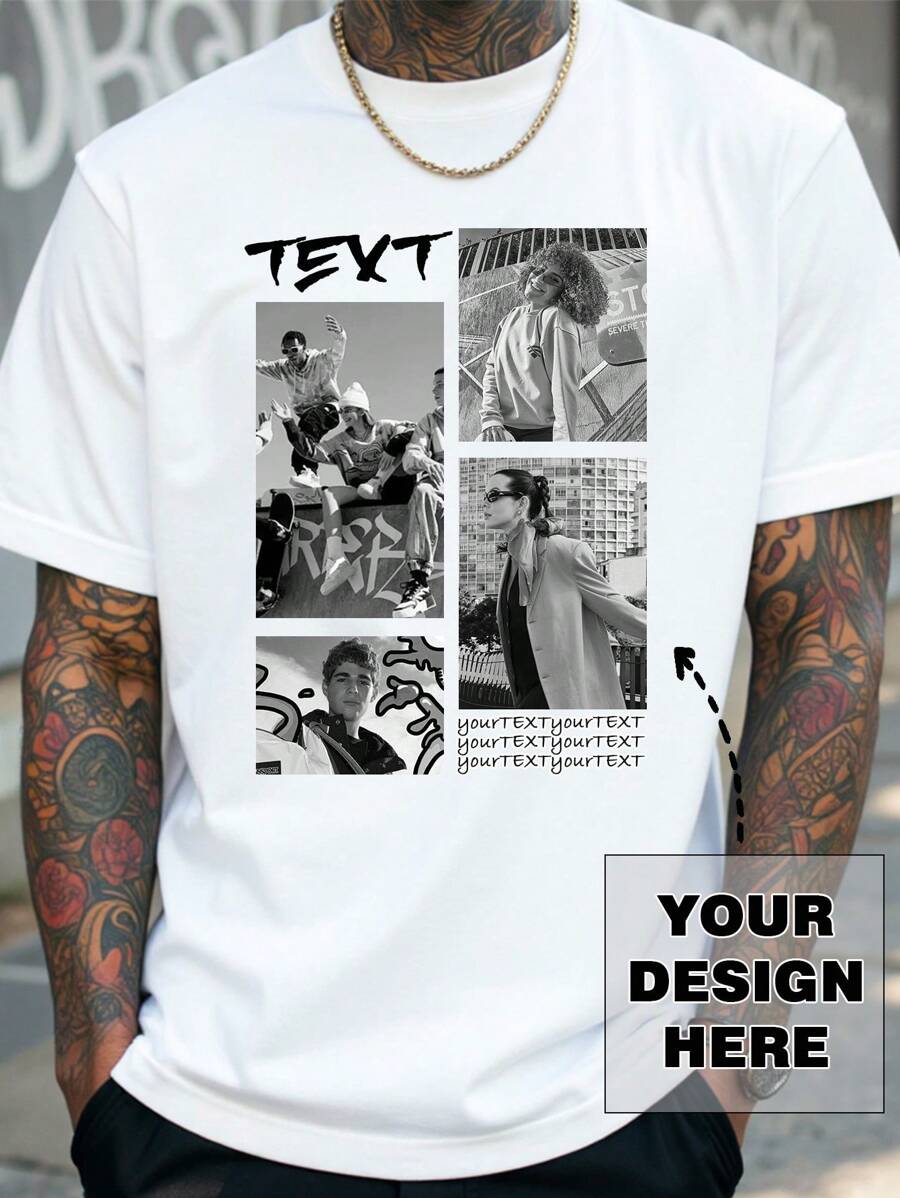 Personalized Photo Customized T-Shirt For Men, Spring/Summer, Customized Patterns - Upload Your Photo/Couple/Family/Pet/Best Friend, Input Your Text/Name/Message/Fun Texts/Blessings, Black Tee, Holiday Gift, Anniversary Gift, Company Team Building Uniform, Music Festival Outfit, Gift For Him, Short Sleeve, Party Wear Ornamental,Dawg Stylish,Fashion,Hipster,Contracted,Easy Costume,Modest Fashion,Minimal Chic,Casual Custom,Unique,Personalized Ideal Gifts For Him Family,Boyfriend,Friends,Children For Anniversaries,For Birthdays,For Holiday/Vacation