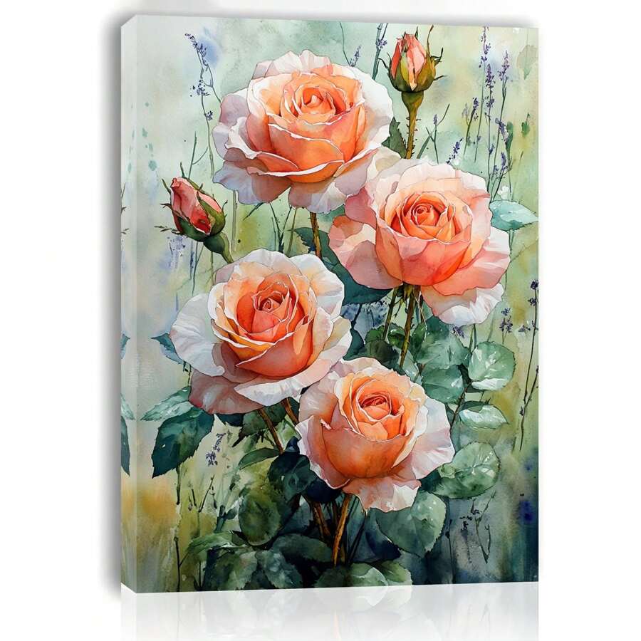 Room Decor 1pc Orange Roses Canvas Wall Art, Wooden Framed Floral Print, Bachelor Party Decor, Artwork For Living Room, Bedroom, Kitchen, Home & Office, Unique Christmas Gift Idea