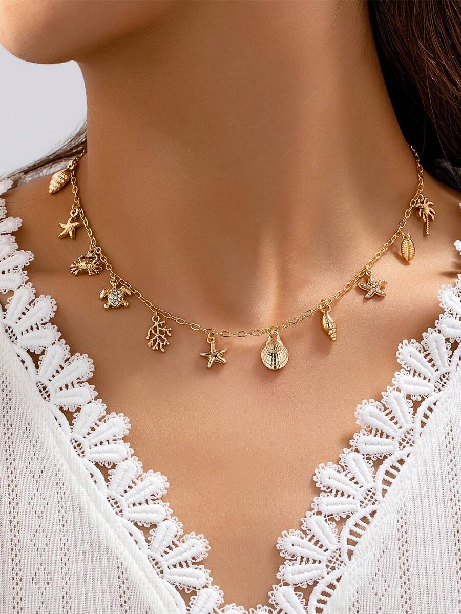 1 Pc Starfish Shell Coconut Tree Coral Charms Necklace Summer Vocation Necklaces Jewelry Sea Life Charm Necklaces Beach Necklace