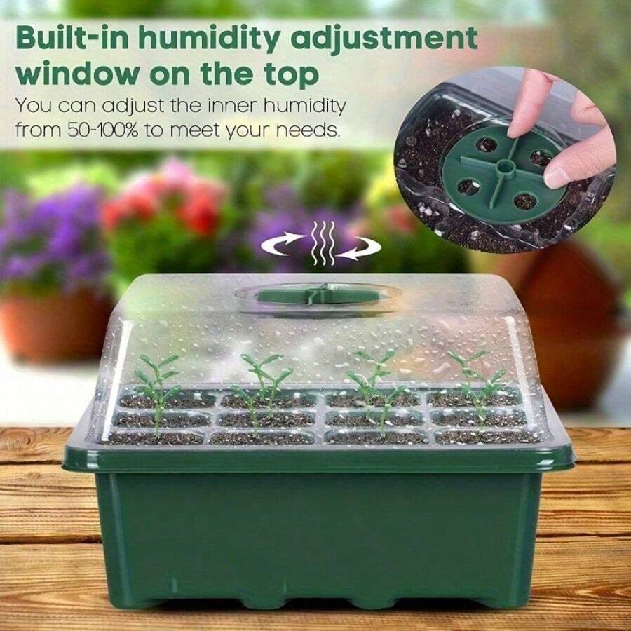 3pcs/Set 12-Hole Seeding Tray, Multi-Purpose Planting Box For Your Garden - Vegetables, Fresh Flowers, Seedlings, Cuttings, 3-Piece Set Includes Cover, Insulation Layer And Moisture Board For Optimal Germination