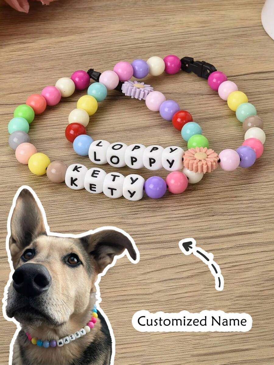1pc Personalized Cat/Dog Name Letter Necklace, Custom Pet Name Pearl Necklace, Customized Pet Collar Necklace Jewelry For Dogs And Cats, Pet Gift, Macaron Colors