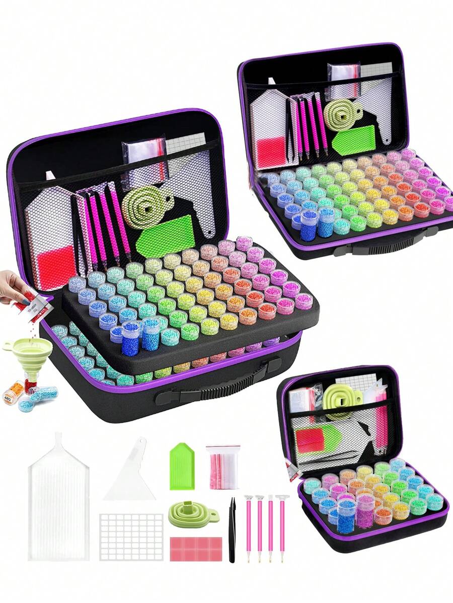 30/60/120Slots,Diamond Painting Storage Case, Upgraded Canvas Organizer With Accessories Shockproof Bead & Art Supply Holder, Portable Jewelry Container With Tools, Multifunctional Craft & Sewing Supplies Kit, Plastic Material