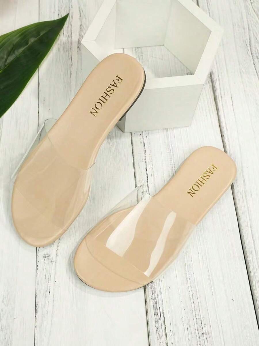 Women's Transparent Flat Sandals, Fashionable Elegant Slip-On Slippers For Home Or Formal Wear