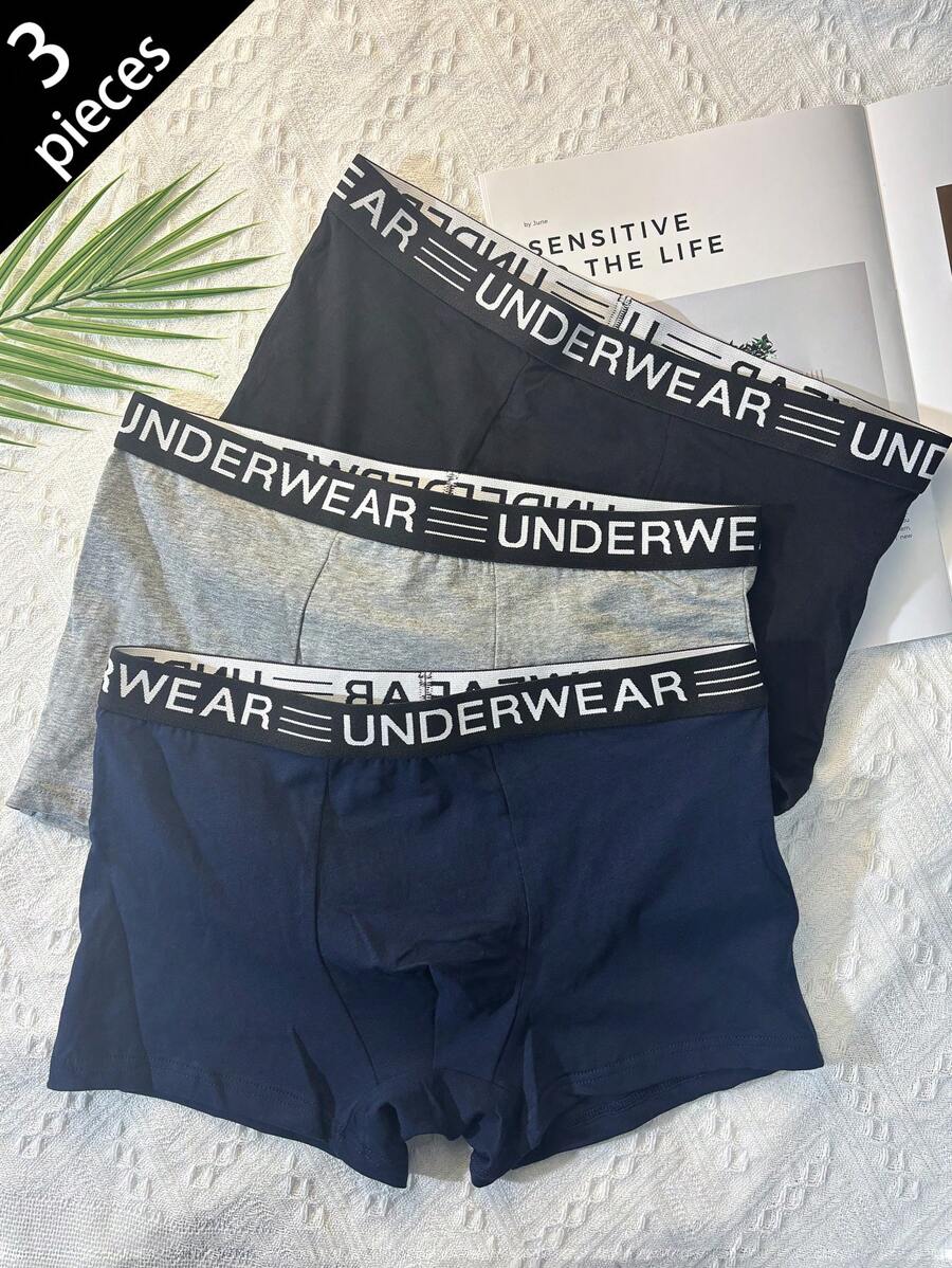 Set de 3 boxer briefs elásticos con estampado de letras para hombre