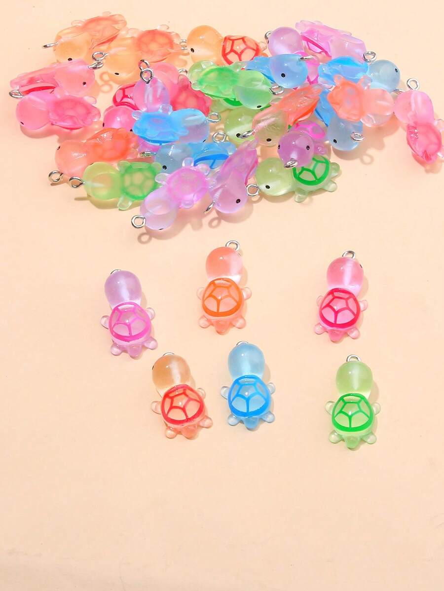 10pcs Mini Resin Glow-In-The-Dark Sea Turtle Pendant, Cute Cartoon Animal Charms In Random Colors For DIY Bracelet, Anklet, Necklace, Keychain, Bag Accessories, Halloween, Teacher Gifts, Custom Name Necklaces, Earrings, Chain Jewelry For Ladies