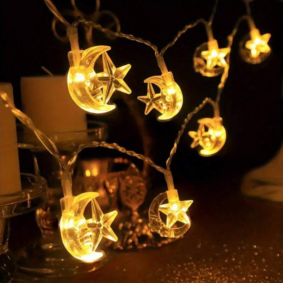 1 Pack 20/40 LED Moon Star String Lights For Home Garden Outdoor Indoor Bedroom Courtyard Party Activities Decoration(Without Battery)