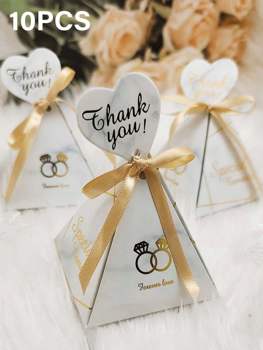 10 PIEZAS Caja de caramelos con triángulos de cristal de imitación con estampado en caliente, caja de regalo, caja de embalaje, para bodas, fiestas, aniversarios, cumpleaños, suministros para pequeños negocios, decoraciones de boda