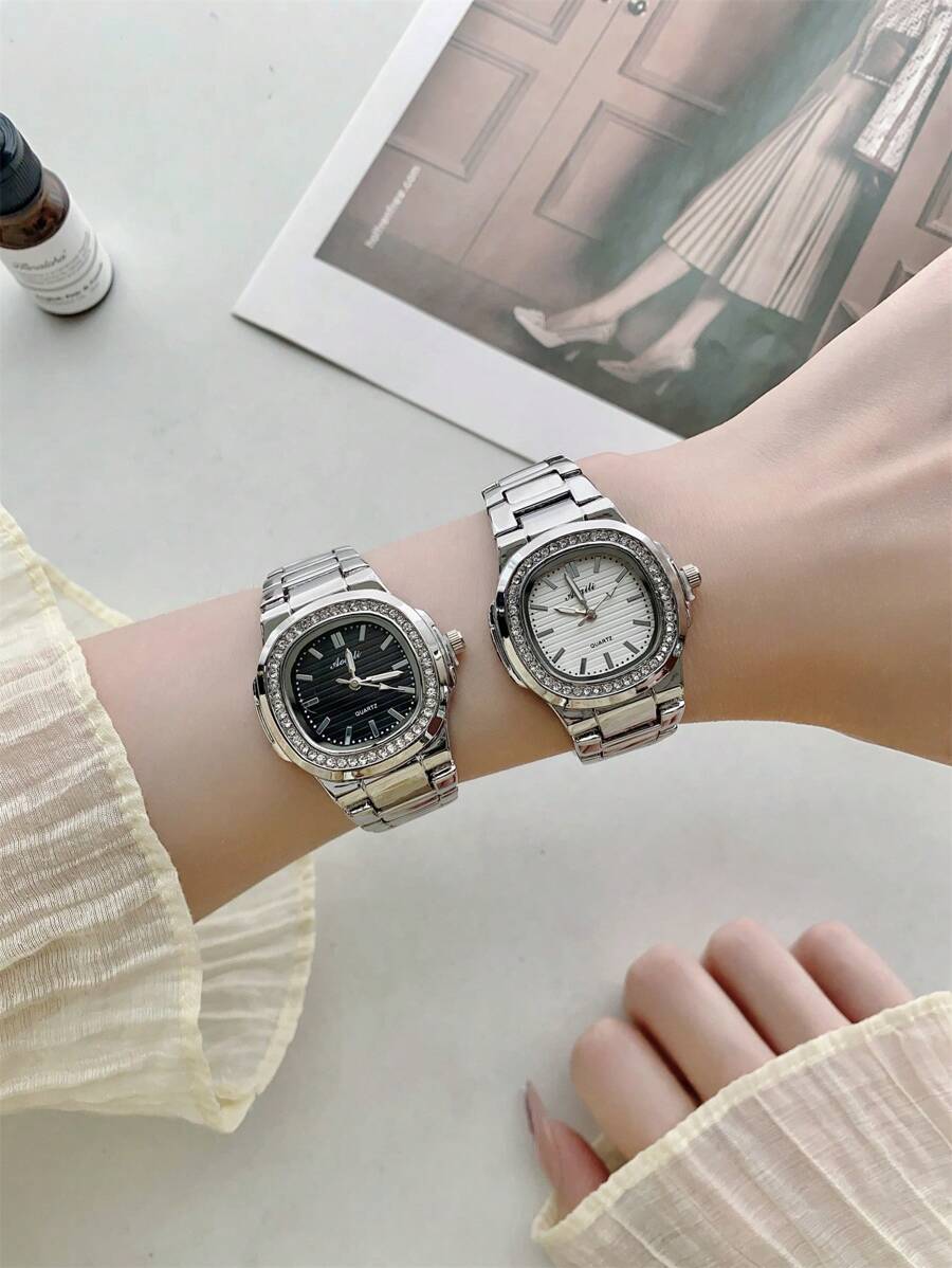 1 pieza Reloj de mujer vintage estilo cuadrado plateado, reloj de cuarzo elegante y de moda, apropiado para uso diario, fiestas, citas, vacaciones, como regalo y otras ocasiones, incluye herramienta de ajuste para la decoración de la muñeca.