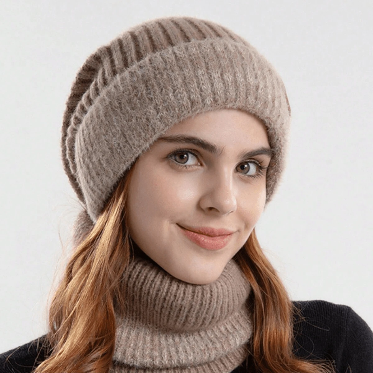 2pcs, Ski Hats, Thick And Warm Ear Protection Woolen Hat With Velvet Scarf Two Pieces Set Knitted Hat - Suitable For Skiing, Cycling And Outdoor Activities
