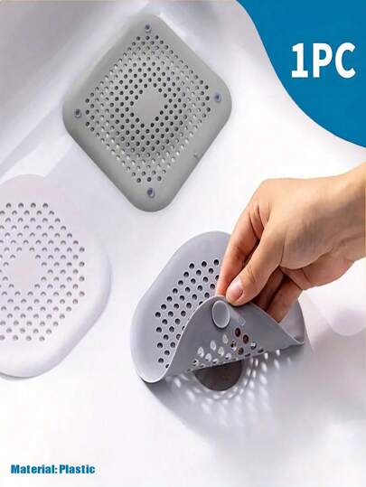 1pc Drain Hair Catcher With Suction Cup, Durable Silicone Square Drain Cover For Shower, Anti Sink Clogging, Floor Cover Shower Drain Hair Outlet Filter, For Bathroom Tub And Kitchen, Bathroom Tools