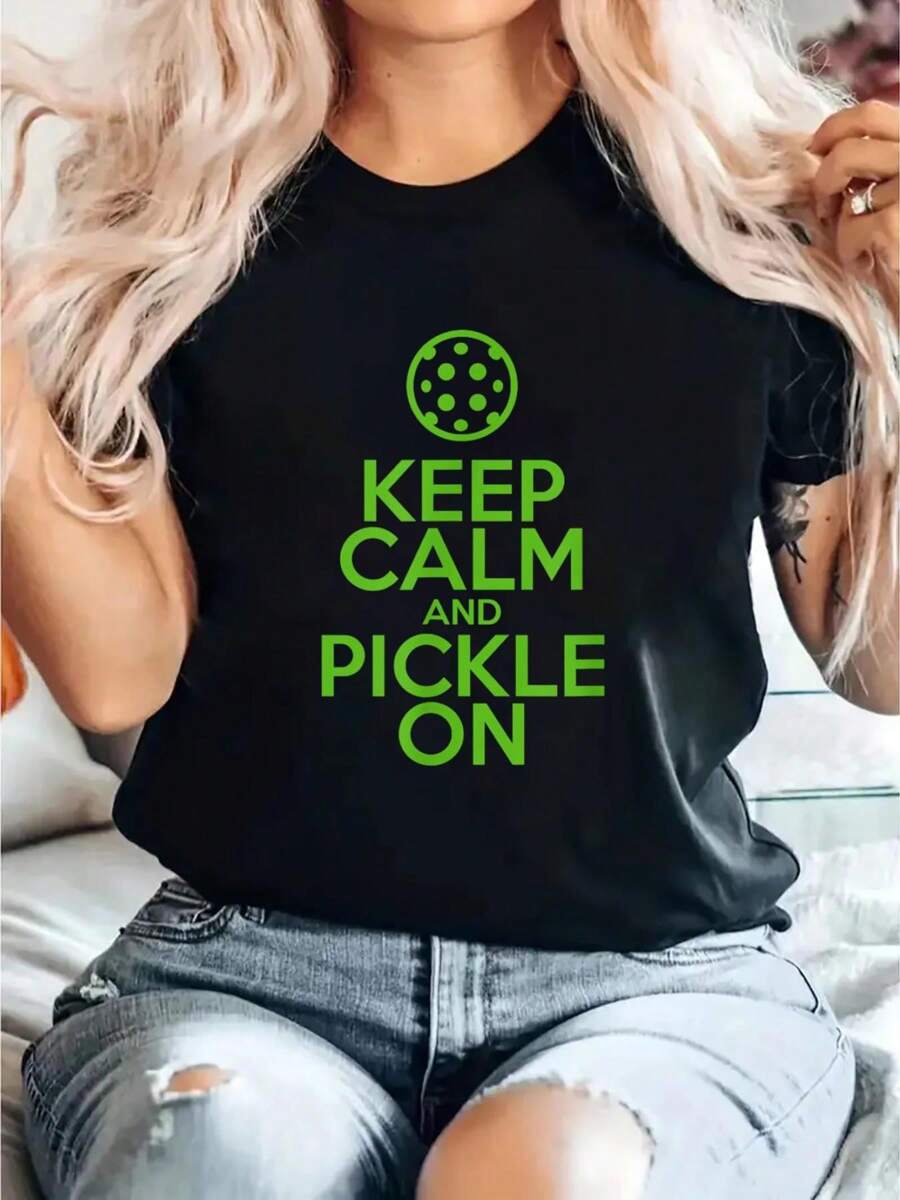Keep Calm And Pickle On Pickleball T-Shirt With Pickle Ball T-Shirt