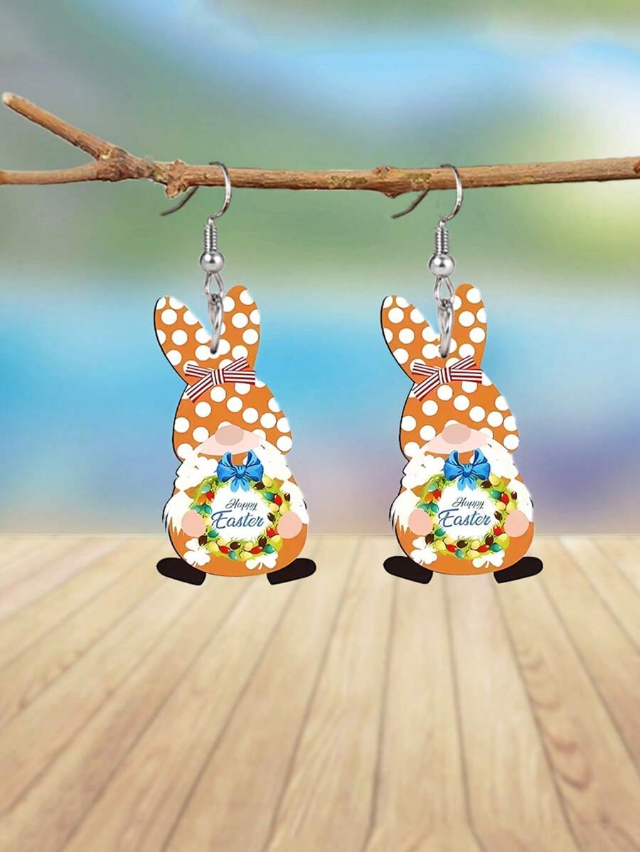 1 Pair Happy Easter Acrylic Earrings Cartoon Colorful Wreath Rabbit Dwarf Drop Earrings Holiday Earrings Fashion Versatile Earrings Gift For Women