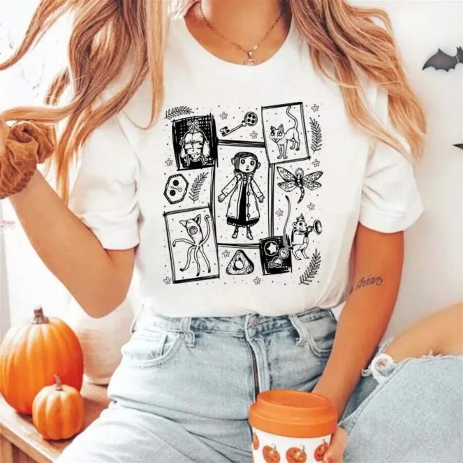 Retro Movie Doll Dreams Print Style Street Short Sleeve Fashion O-Neck Versatile Street Top Loose T-Shirt