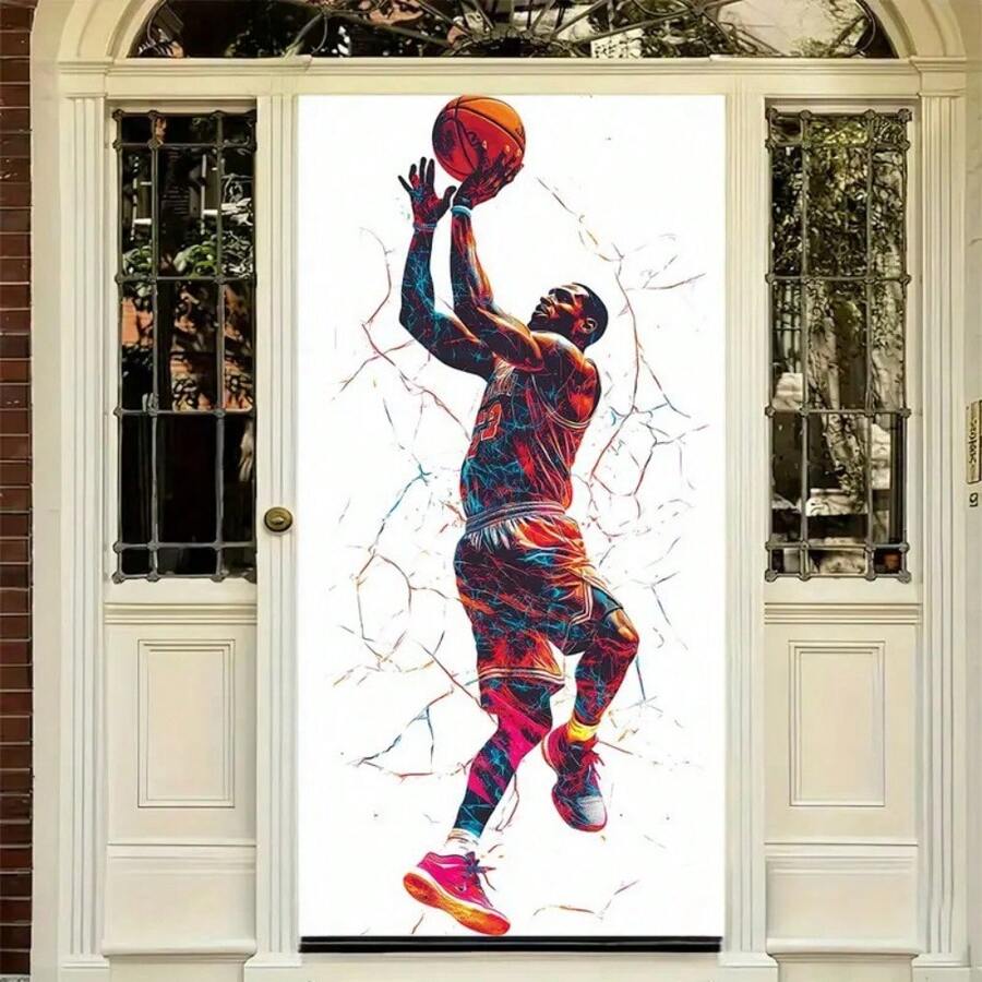 Drapeau de porte à thème de basket-ball - décoration en polyester vif pour le salon, la chambre à coucher ou le bureau