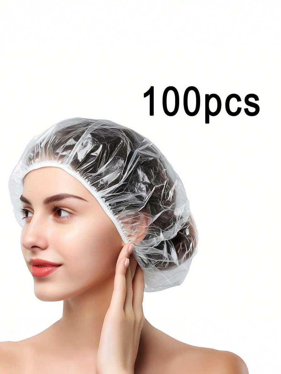 100 stuks transparante waterdichte douchekappen - Wegwerpbare haarbeschermingsbadhoezen voor gebruik in hotels, op reis, in de spa en in de salon - Essentiële haarverzorging en -reiniging