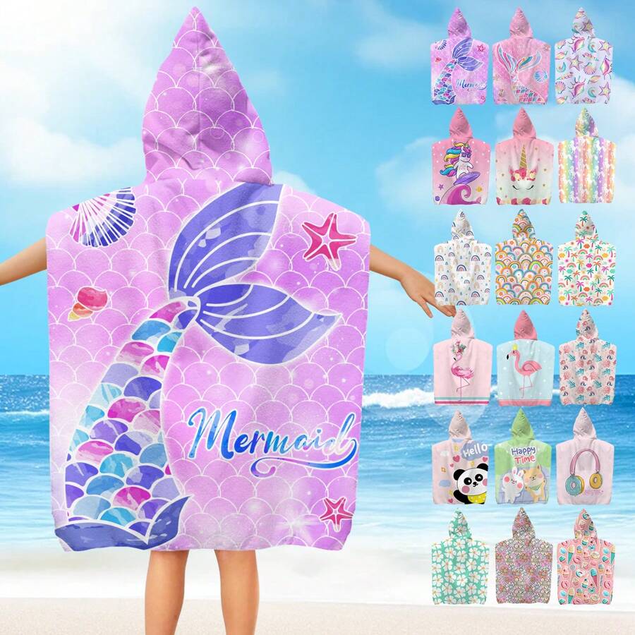 Toallas con capucha para la playa - Toalla de baño para niños pequeños, toalla de playa tipo poncho para niñas, de secado rápido, suave y ligero, con diseños de sirenas, pandas, flores, unicornios, flamencos, flores, palmeras y arcoíris, ideal para bodas de verano, decoración del baño y vuelta al colegio
