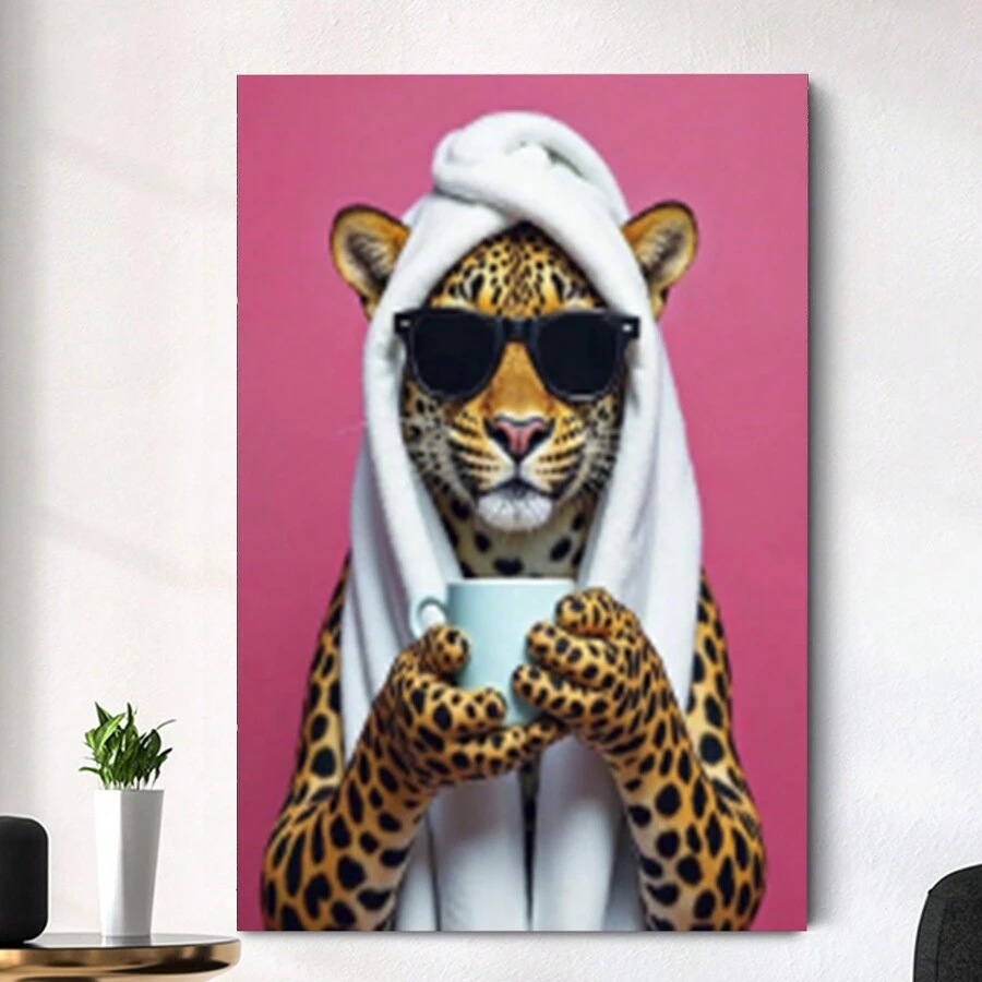 Framed-Cool Leopard In Sunglasses Canvas – Fun Animal Art,Pop Art Wall Decor, Unique Gift For Animal Lovers, Christmas, Boyfriend,Quirky Home Decor