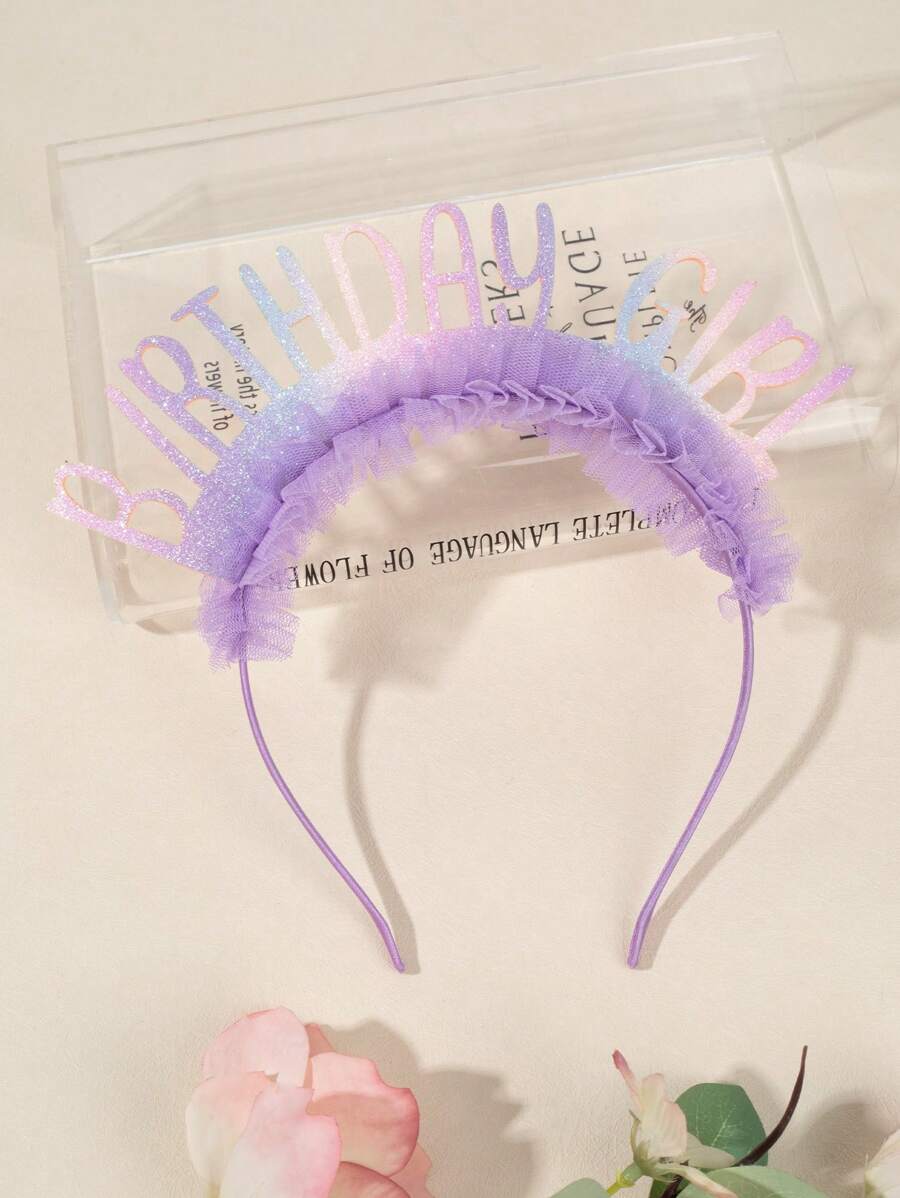 1pc Girls Happy Birthday Headband For Birthday Party Hairband Shining Glitter Pink Hairband Hair Accessories For Party Holiday