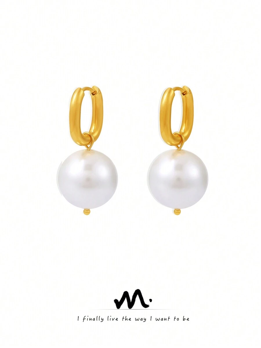 MiDuoDuo 2pcs Fashionable U-Shaped Earrings With Faux Pearl Decor, Minimalist Luxury Earrings For Women
