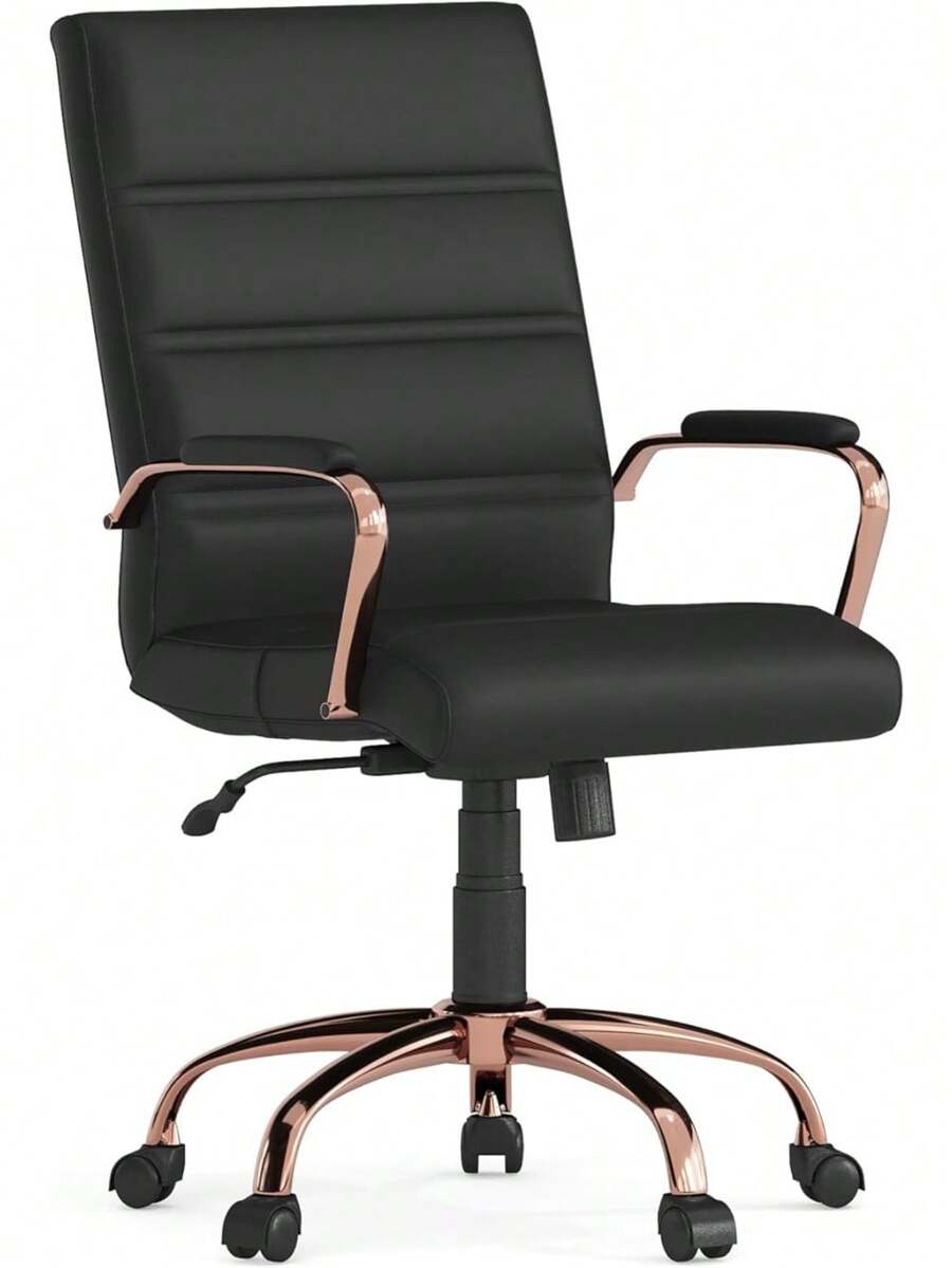 Furniture Silla de Oficina con Respaldo Medio - Silla de Escritorio Ejecutiva de Polipiel Blanco – Silla de Ordenador con Base Cromada y Reposabrazos