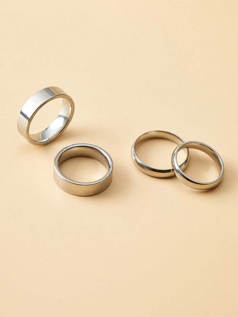 4pcs Stainless Steel Couple Rings, 4mm/6mm/8mm Diameter 1.8cm, Suitable For Valentine's Day Gifts,Mom,Mother,Mother's Day,Gift