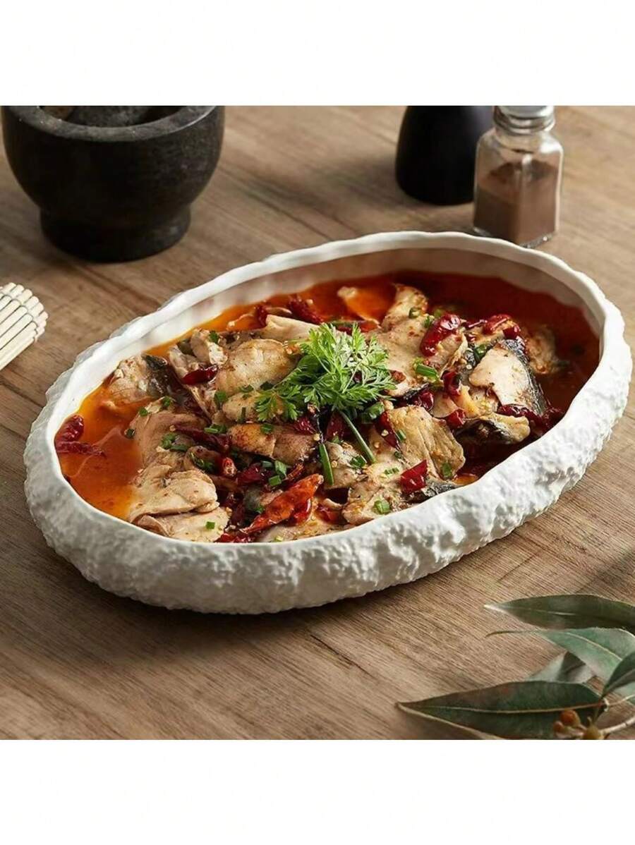 Plato de cerámica con patrón de roca estilo japonés, gran tamaño para pescado al vapor, nuevo 2025, plato de lujo ligero para hotel, club, sashimi de langosta, mariscos