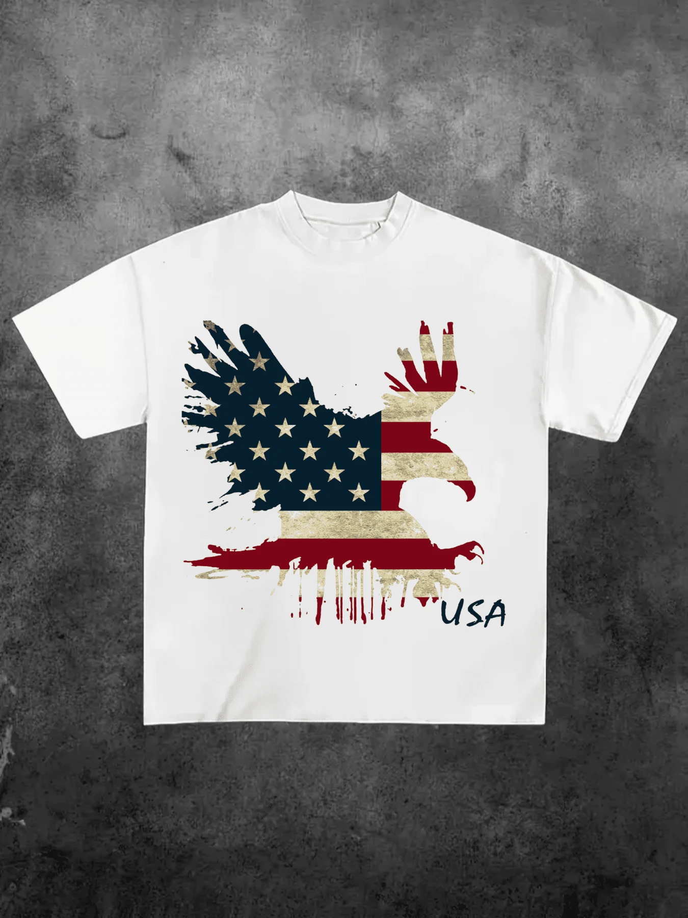 American Eagle Usa With Flag ,Casual Print,Comfortable And Versatile,Letter Pattern Pure Cotton 220g Printed T-Shirt