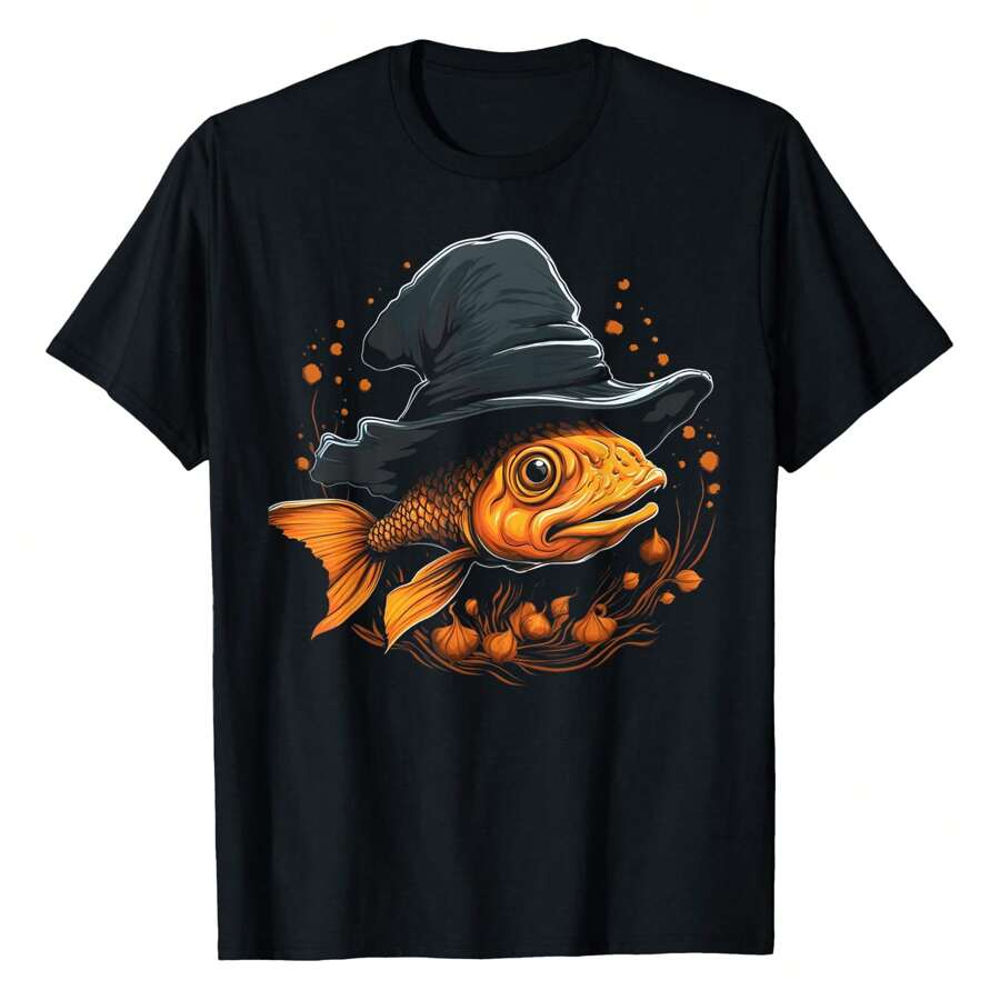 Fish Halloween Costume Graphic Design T-Shirt,220g Pure Cotton Single-Sided Printed Round Neck Short Sleeved Shirt.