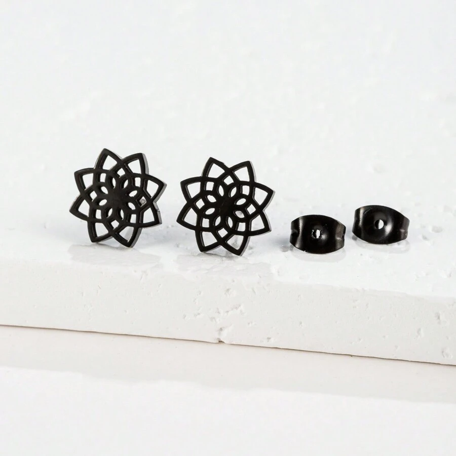 1 Pair Of Seed Of Life Mandala Stud Earrings - Stainless Steel, Geometric Floral Design For Women Earrings - Perfect For Everyday Wear With Spiritual Jewelry