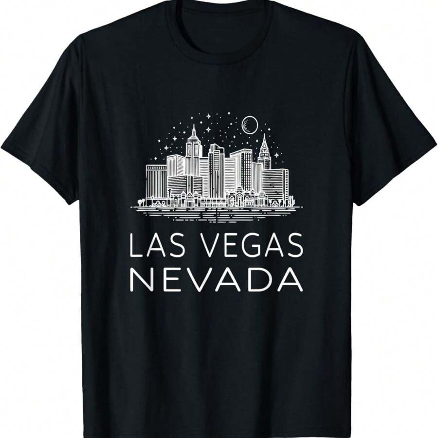 Las Vegas Nevada Downtown City Skyline Souvenir Sketch Art T-Shirt.Jpg