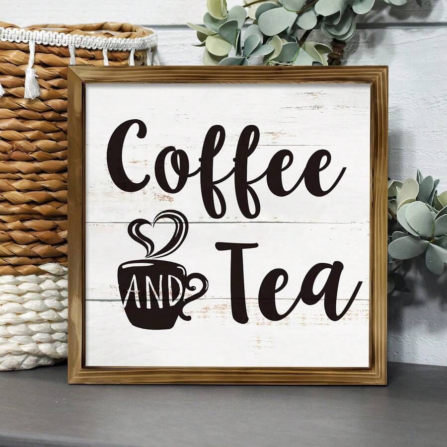 1PC Koffie en thee houten bord keuken woondecoratie posters, rustieke grappige koffie canvas wandkunst voor wanddecoratie - multifunctionele boerderijdecoratie, vakantiehuis wandkunst - woonkamer, slaapkamer, haldecoratie