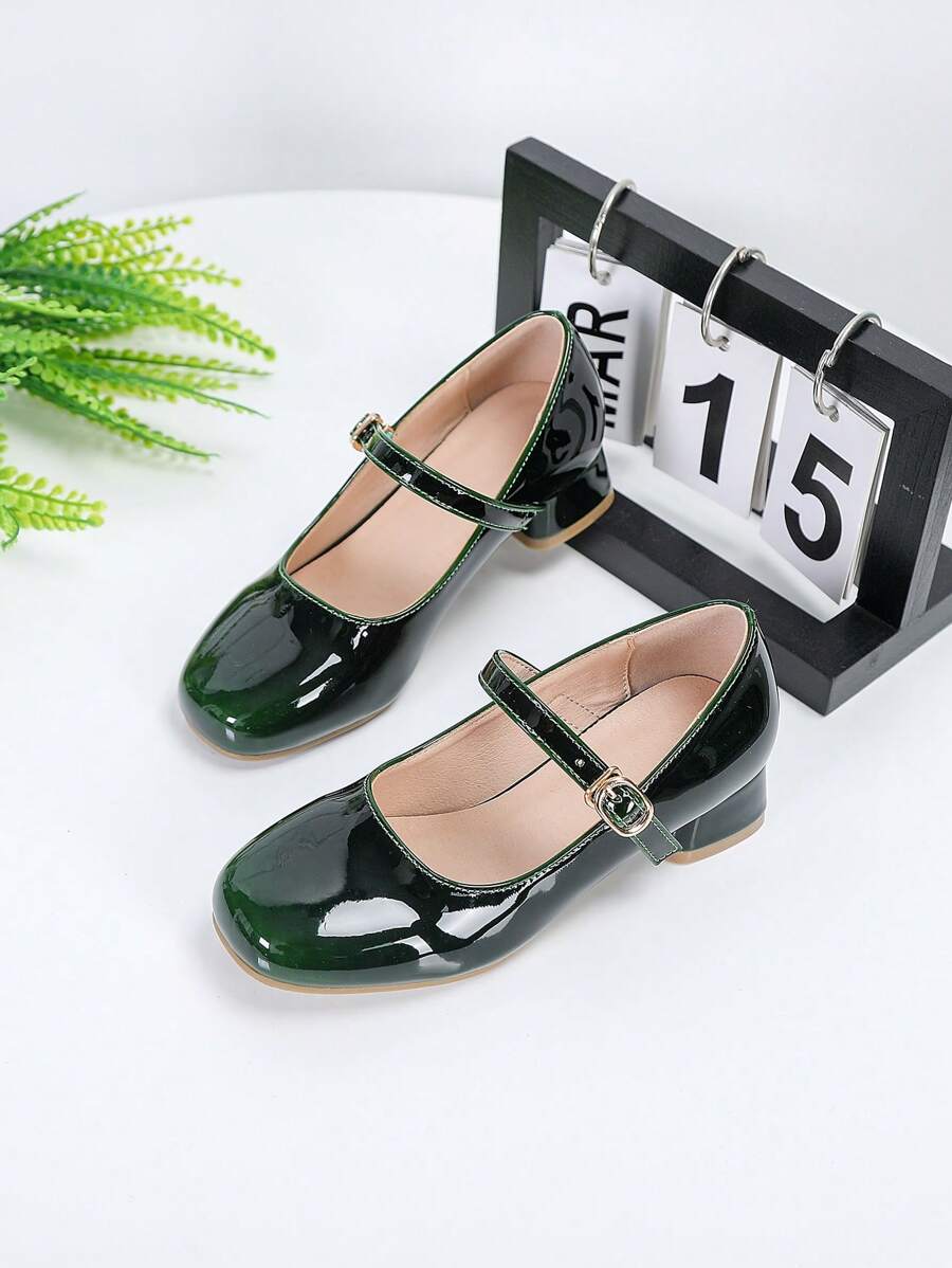 Plain Color Minimalist Casual Children Fashion Shiny High Heel Shoes