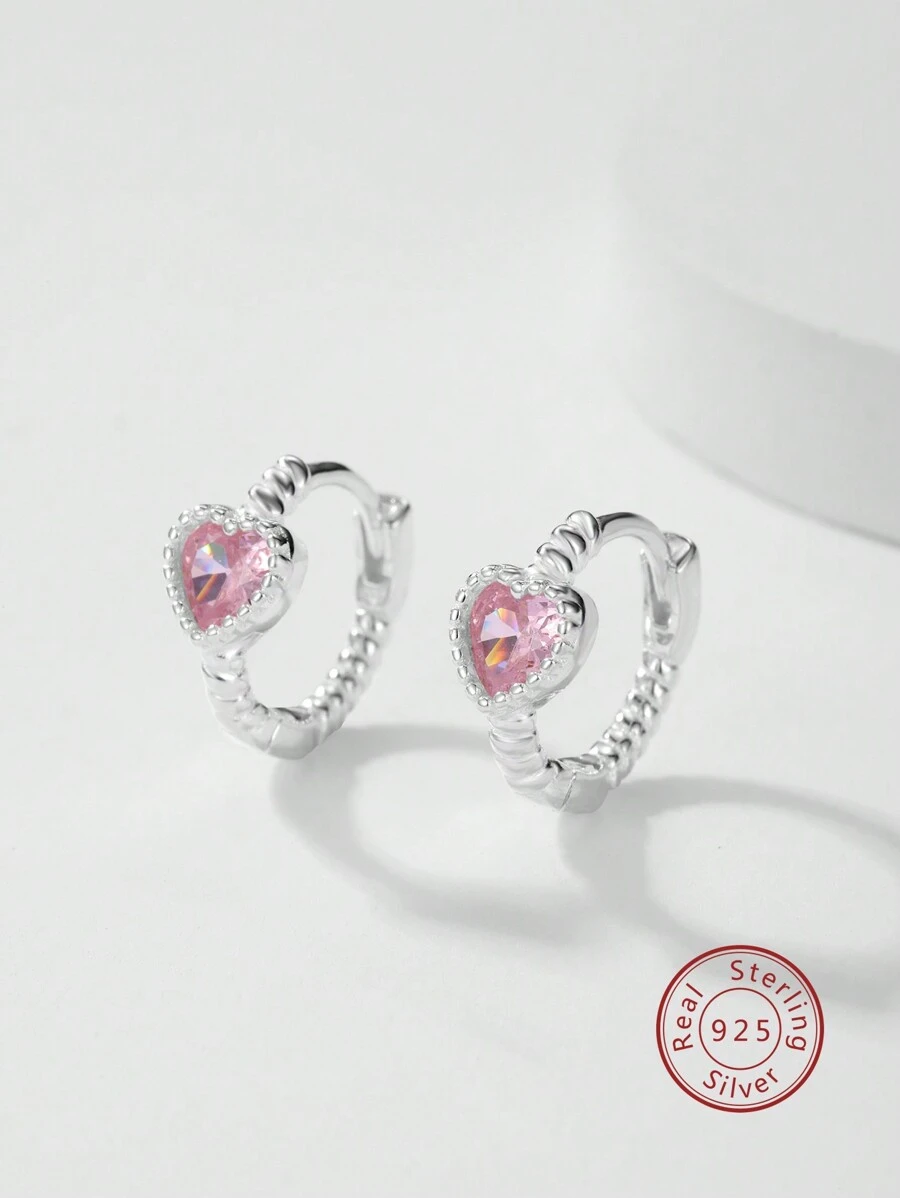 1 Pair Elegant 925 Silver Material Heart Shaped Hoop Earrings, Fashion Accessories, Gifts For Women, Holidays, Valentine's Day