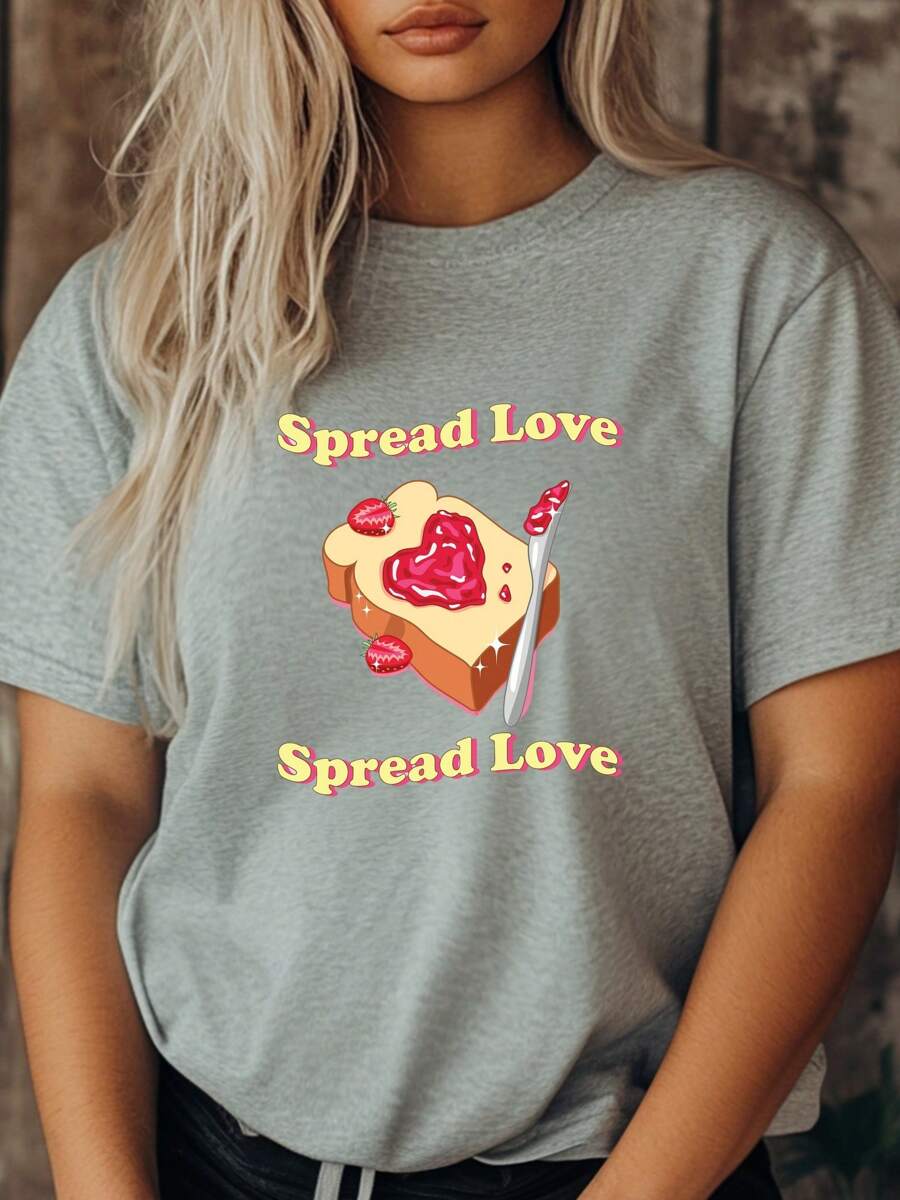 Women's Plus Size Valentine's Day Spread Love Sweet Print T-Shirt Fashion Short Sleeve Round-Neck Tops Summer Streetwear