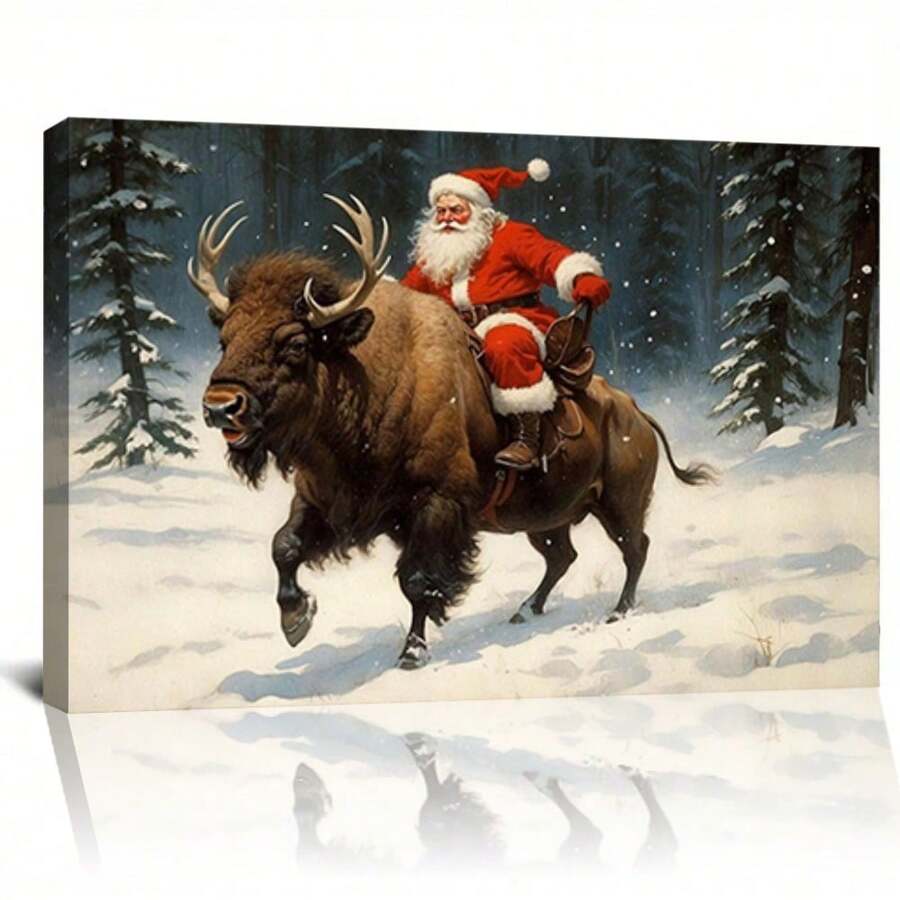 Framed Christmas Reindeer Canvas Wall Art Christmas Mural Wall Decor Christmas Reindeer Wall Art Christmas Reindeer Picture Art Poster Vintage Winter Holiday Poster Painting Christmas Gift Holiday Wall Decor