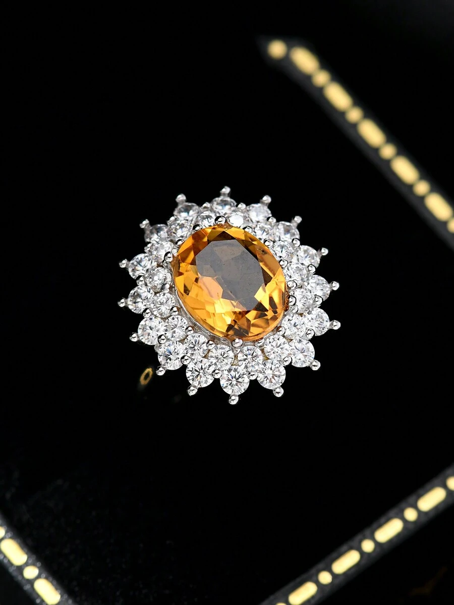 1 pièce Bague anneau de pigeon en pierre précieuse naturelle citrine taillée ovale 3 ct, améthyste, forme d'œuf, luxe mode