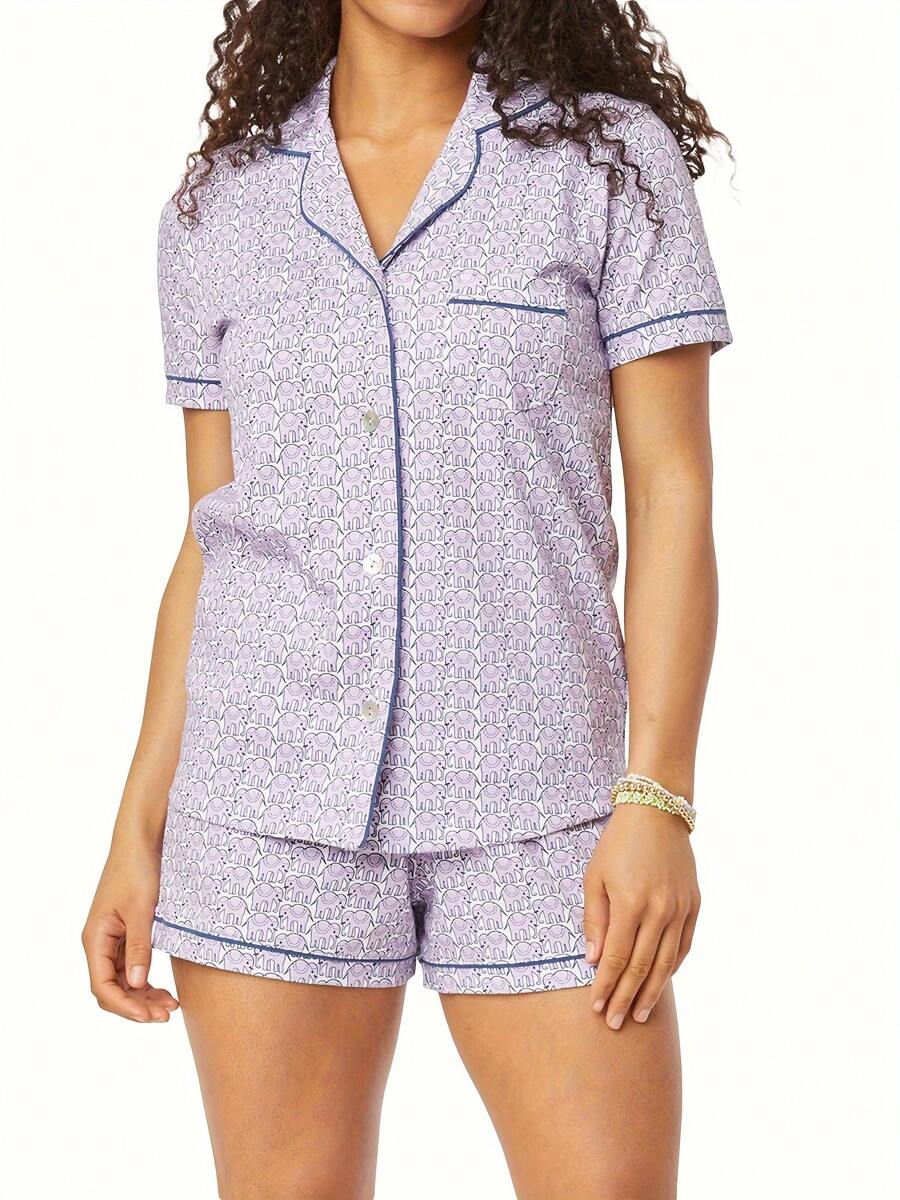 Women Pajamas Set 2 Pieces Loungewear Suits Short Sleeve Shirts Tops And Shorts Sleepwear Outfits