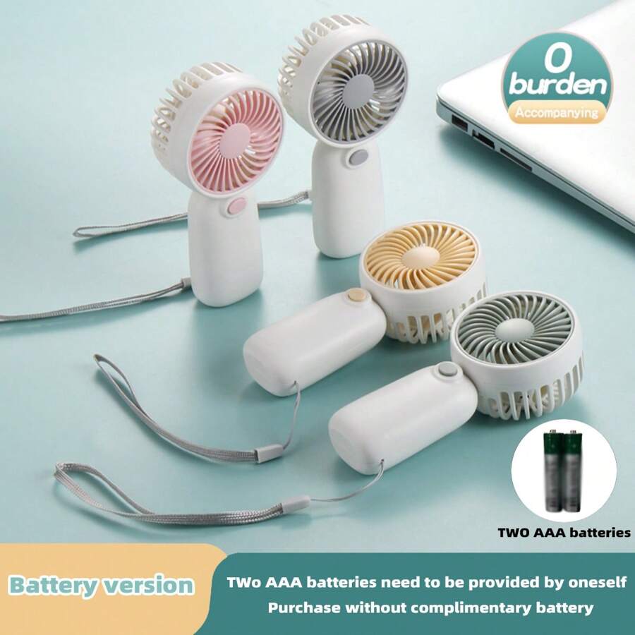 1 pieza Mini ventilador portátil a batería para volver al colegio, funciona con 2 pilas AAA (no incluidas), viene con cordón