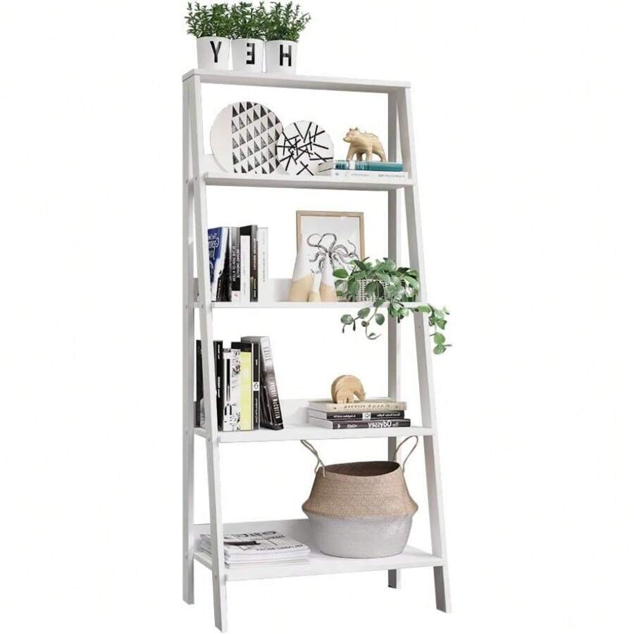 Madesa Mueble Biblioteca Librero con 4 Niveles - Blanco
