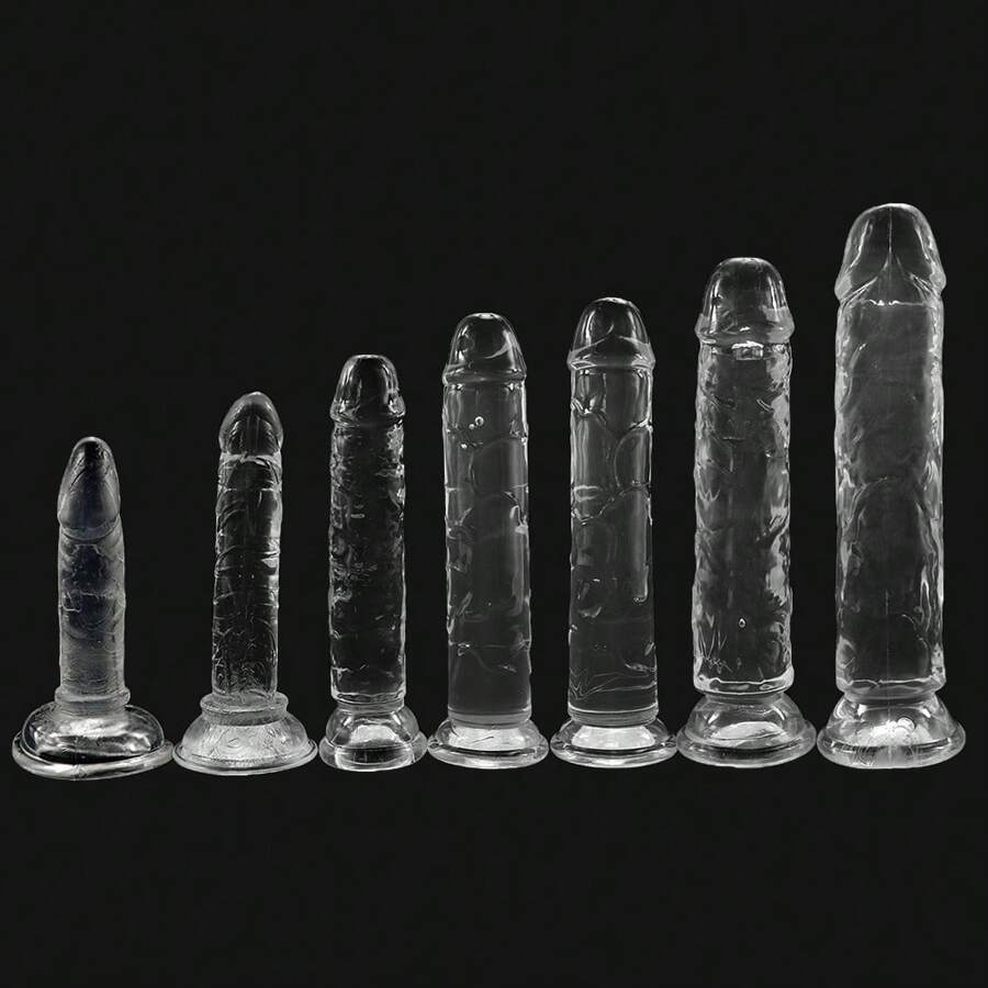 Set economico di 7 misure di fallo in gel trasparente con ventosa, pene in jelly, giocattolo erotico femminile per sesso anale, morbido masturbatore clitorideo e vaginale