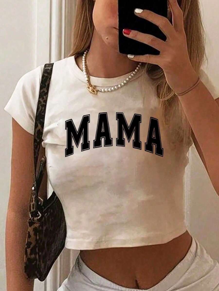 Letter Printed Short T-Shirt, Y2K Spring And Summer Short-Sleeved Crop Top, Women's Top