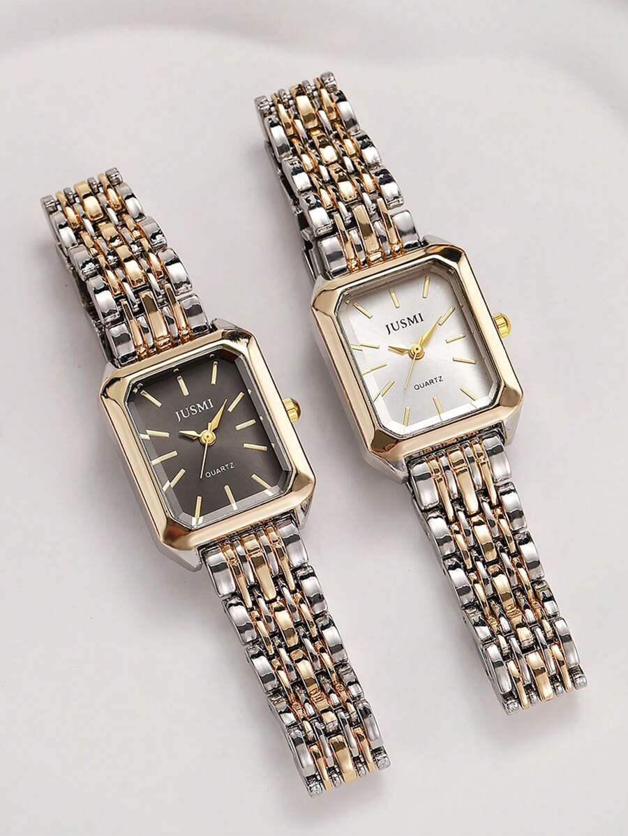 1 pezzo Orologio al quarzo di moda con quadrante quadrato, rivetto e cinturino in metallo, adatto come regalo di compleanno, per teenager, per vacanze estive, per il ritorno a scuola, come regalo di Ognissanti