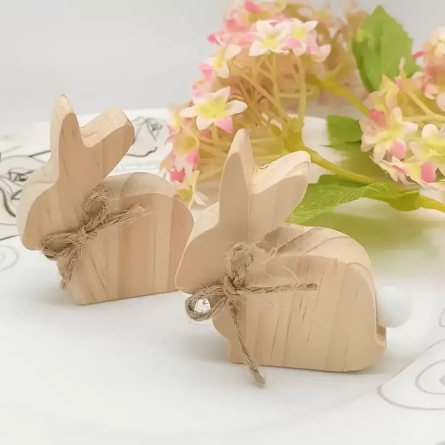3/6pcs Easter Rabbit Decorations, Home Crafts, Rabbit Decor, Cute Wooden 3D Rabbits With Bow And Tail, Handmade Freestanding Wooden Bunnies, Suitable For Various Rooms, No Electricity Needed, Ideal For Easter Holiday Decoration, Party Decor, Home Decor DIY Craft, Party Gifts, Birthday Gifts, Easter Gifts, Thanksgiving Gifts, Valentine's Day Gifts