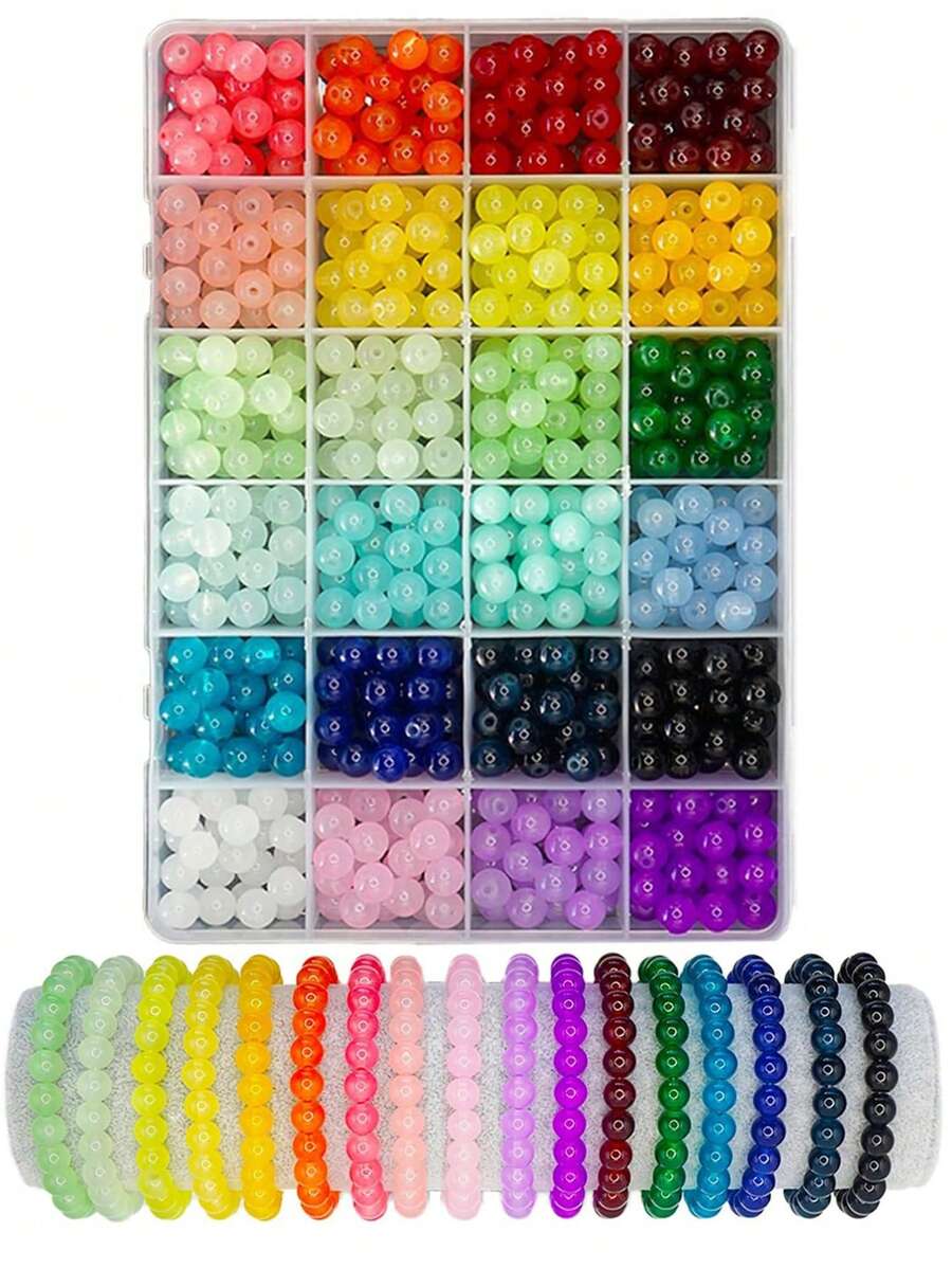 Perles de verre pour la confection de bijoux, kit de fabrication de bracelets avec 24 couleurs de perles en cristal de 8 mm, perles rondes convenant aux débutants