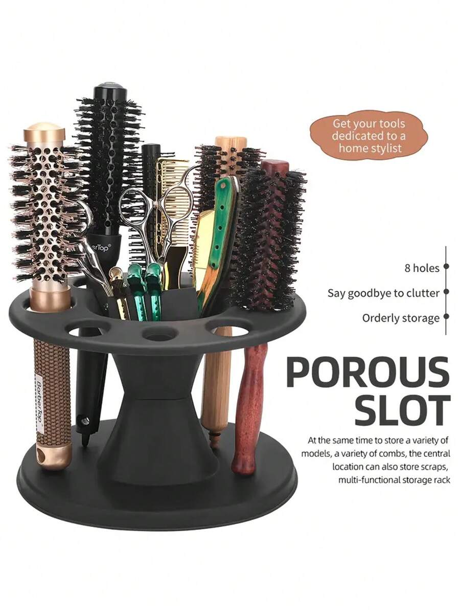 1 PIEZA Organizador de cepillo de pelo redondo de calidad profesional de salón - Soporte de herramienta de estilo de plástico con múltiples compartimentos para cepillos, peines y accesorios, perfecto para baños del hogar y uso en el salón