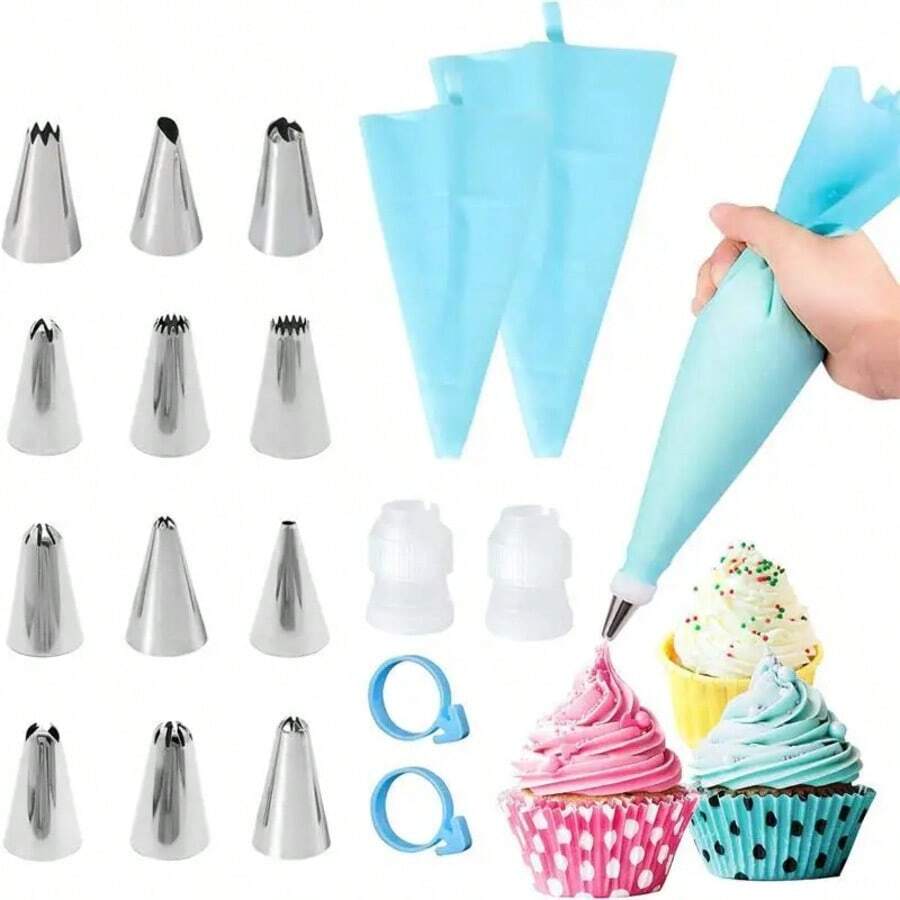 Ensemble de douilles et de sacs en silicone, kit de décoration de gâteau avec buses en acier inoxydable DIY, outil de cuisson en silicone réutilisable