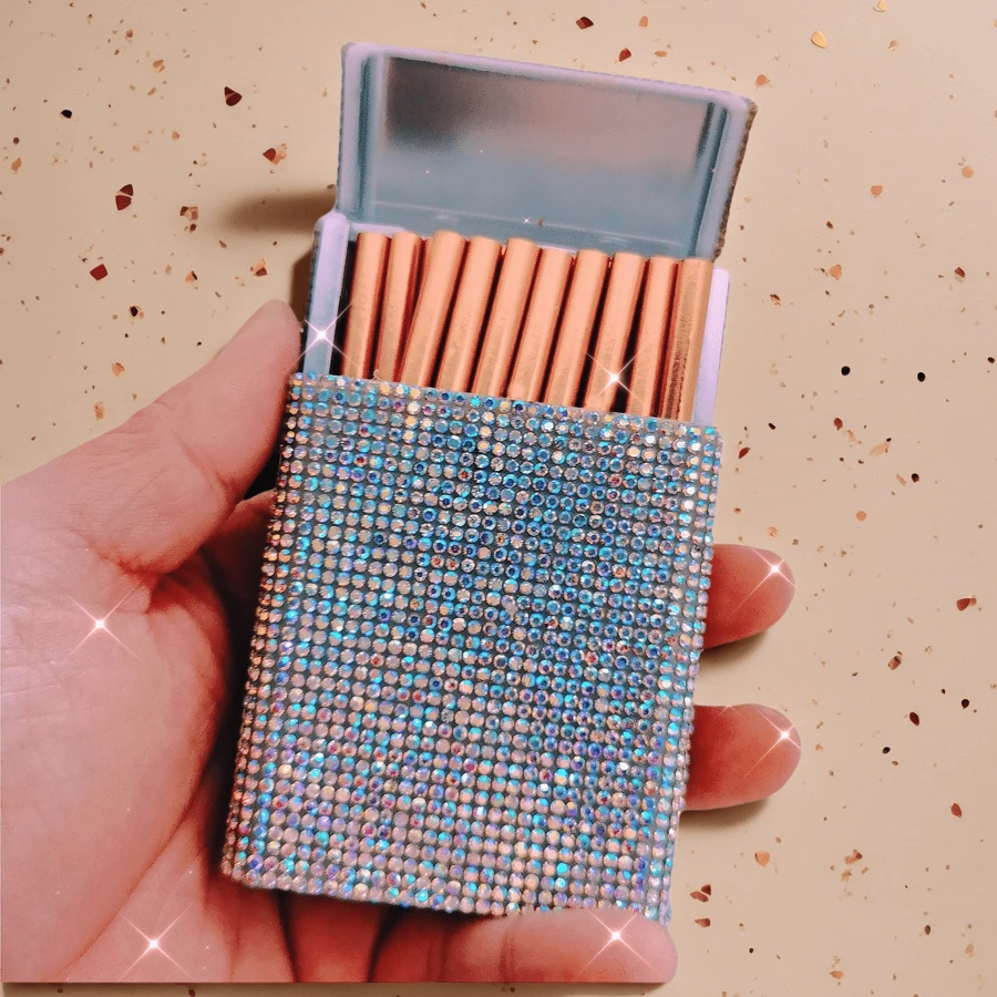 Estuche de cigarrillos para mujer con doble cara, brillos y rhinestones, minimalista y de moda para uso diario casual